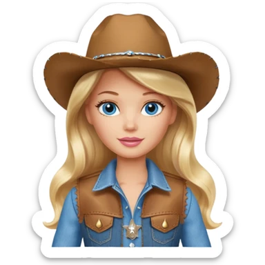 Barbie cowgirl with long blonde hair and blue eyes sticker