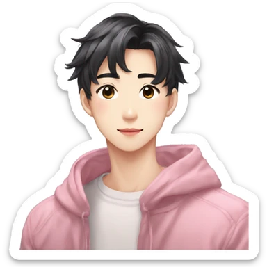 Gorgeous bright sparkly romantic Asian anime gentle man with blushing face aesthetic trending style outside sticker
