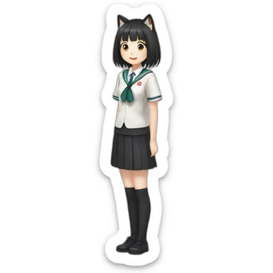 fox girl with black haired in Japanese school uniform Full length sticker