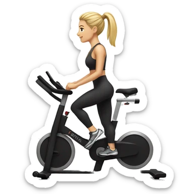 Blonde woman with ponytail and leggings on stationary bike sticker