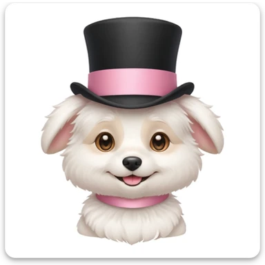 Cute white dog wearing a light pink top hat sticker