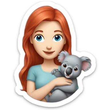 Redhead with blue eyes holding a koala sticker