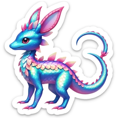 Colorful Shiny Exotic Amaura-Salandit-Aurorus-Sylveon-Fakémon-hybrid-creature (full body)  sticker
