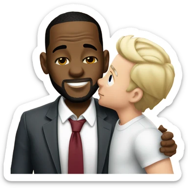 A white short guy kissing LeBron James sticker