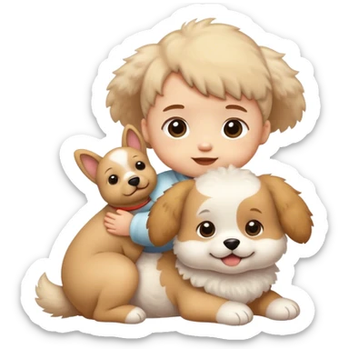 Baby playing with dog sticker