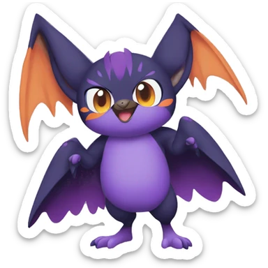 Cool Anthro Black Noibat-Quilava-Pokémon with orange belly and purple markings Full Body sticker
