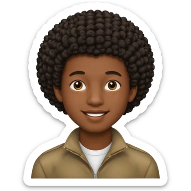 Une homme de 17 ans il a la peau noir foncé , des lèvres pulpeuses  . Il a un taper bouclé afro très court  sticker