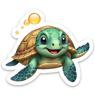 Cinematic Cute Yawning Sea Turtle Portrait Emoji, Head tilted slightly with a dramatic, wide-open yawn, showcasing a stately, patterned shell and a smooth, aged body with sleepy, half-closed eyes, Simplified yet irresistibly adorable features, highly detailed, glowing with a soft, cozy oceanic glow, high shine, relaxed yet expressive, stylized with a dash of whimsical marine charm, soft glowing outline, capturing the essence of a drowsy yet affectionate sea turtle that appears ready to stretch out for a nap! sticker