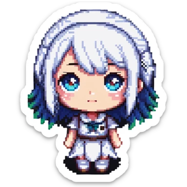 chibi anime character in pixel art style with big eyes and cute expression sticker