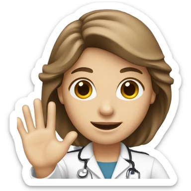 white Woman with brown hair doctor smiling and waving her hand sticker