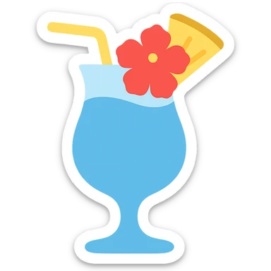 blue tropical cocktail with hibiscus and pineapple garnish sticker