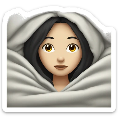 pale girl with long black hair sleeping in blanket  sticker