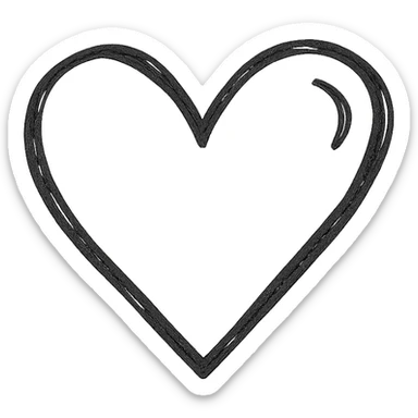 minimalist hand drawn black outline of a heart with a small highlight, white clean background sticker