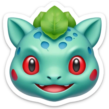 Bulbasaur emoji, Rednote app icon inspired, multicolored with green, blue, and red, modern and minimal, no music note sticker