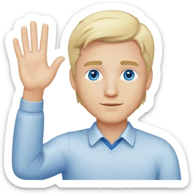 An Man with Blonde hair and blue eyes raising his hand sticker