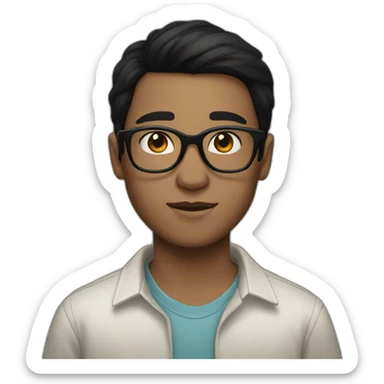 Boy with straight black hair white skin freckles and glasses sticker