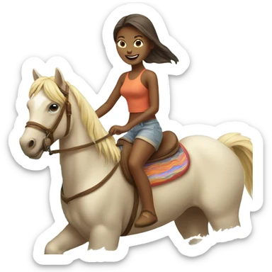 Girl riding horse with surfboard  sticker