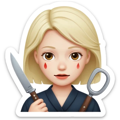 A blushing face with a knife sticker