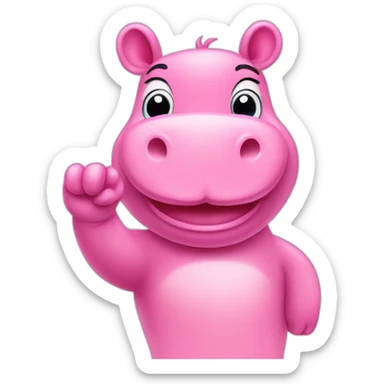 cute pink hippo showing victory sign two fingers sticker