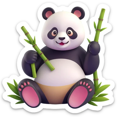 panda eating bamboo in forrest background, close up pose sticker