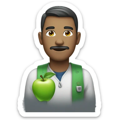 a man with an green apple instead of his heart sticker