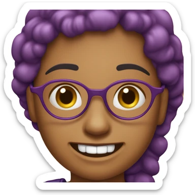 Mulher cabelos curtos despojados de cor ruiva sorrindo mostrando os dentes e de óculos redondo roxo. sticker