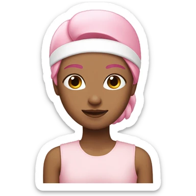 A girl with pink straight hair and a white headband sticker