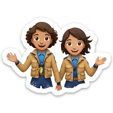 Two friends stand in the ocean, dressed in sexplorer-like clothing—loose that hints at adventure. They splash each other playfully, laughing as the waves crash around them. Their eyes meet, full of joy and appreciation for the moment, completely immersed sticker
