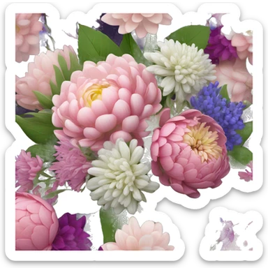 Bouquet with dahlias, baby’s breath, lupines, and peony’s  sticker