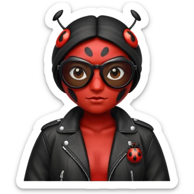 a badass villain ladybug beetle thug with sunglasses and a leather jacket sticker