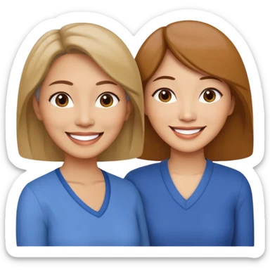 Middle aged light brown skinned woman beside a middle aged asian woman smiling looking young sticker