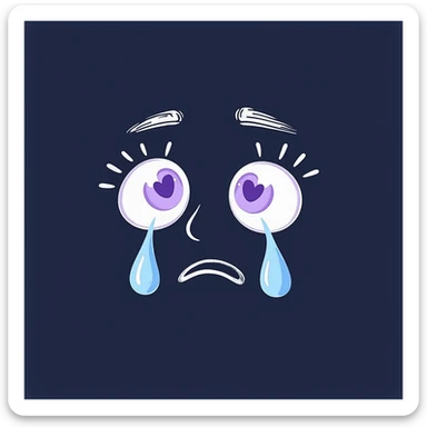 aesthetic chalk-style emoji, large purple eyes with white heart pupils, blue tears, trembling lines, soft frown, upward eyebrows, rough pastel doodle look, drawn on dark background, soft lilac and purple hues, emotional and longing, for Telegram channel sticker