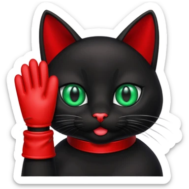 Black cat with a red glove in his mouth  sticker