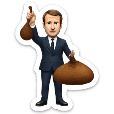 Macron (the french president) holding a turd sticker