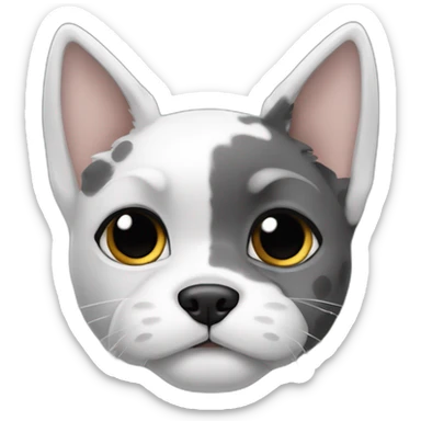 Half of a white cat with black spots and a body attached to it, half of a Schnauzer dog is gray sticker