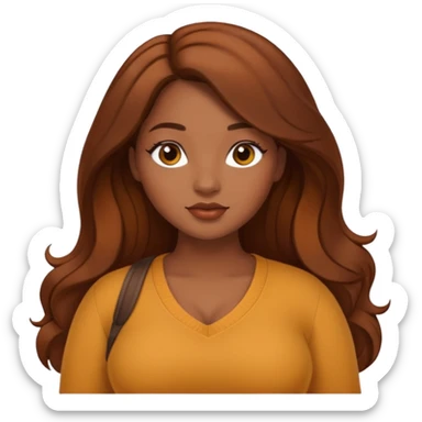Curvy pretty brown girl with long brown hair, wearing fall colors sticker