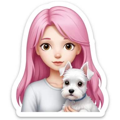 Girl with long pink hair holding a white schnauzer dog sticker