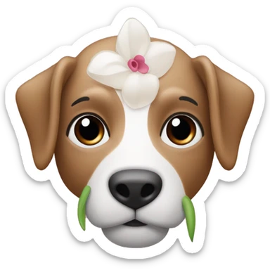 un pastore australiano con un fiocco rosa con il naso rosa e una piccola macchia marrone, tutta bianca con qualche macchia rossa e marrone chiaro  sticker