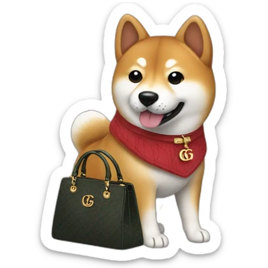 Shiba Inu holding a Gucci handbag sticker