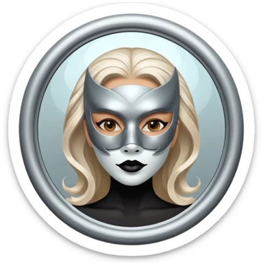 Killer on mask on fancy mirror behind woman sticker