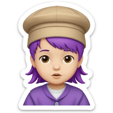 purple haired little baby with hat sticker