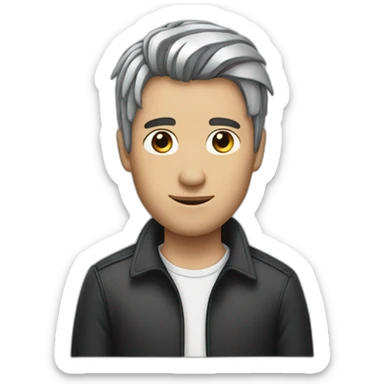 man with black hair and silver streak in hair sticker
