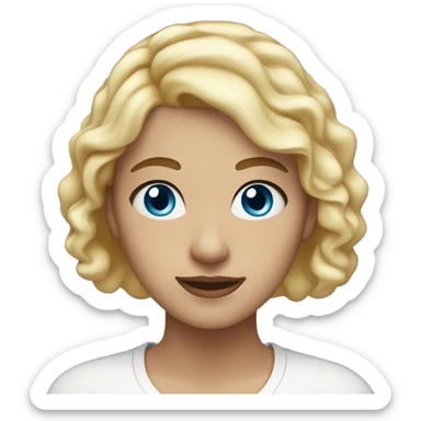 Pale 25 year old woman with blue eyes, blonde hair, and light brown eyebrows sticker