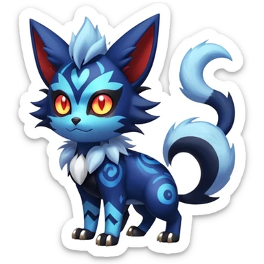 Shiny Evil Exotic Badass Colorful Ethereal Royal Mysterious Gothic Meowstic-Zorua-Litten-Noibat-Pokémon-Fakémon-hybrid-creature (full body) with random pattern-markings sticker