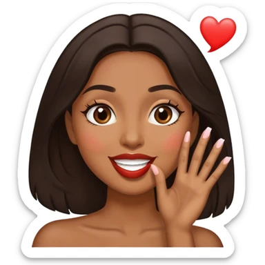 Emoji de uma moça morena com a pela parda cabeleira mandando beijo sticker