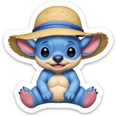 stitch qui porte un chapeau de luffy sticker