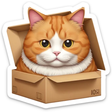 Adorable obese cat trying to fit in a small box sticker