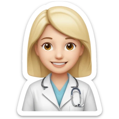  Depict a nurse in a white coat, with a light expression and the soft detail typical of modern emojis. The scene should have a clean look, with subtle shadows and smooth outlines, maintaining the 3D cartoon style used in iOS emojis. Keep it consistent with the emoji style. sticker