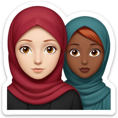 White girl with red hair and brown eyes next to a black girl wearing a hijab  sticker