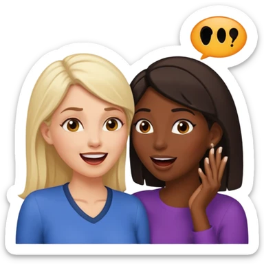 Devious white woman whispers gossip in shocked black woman's ear. sticker